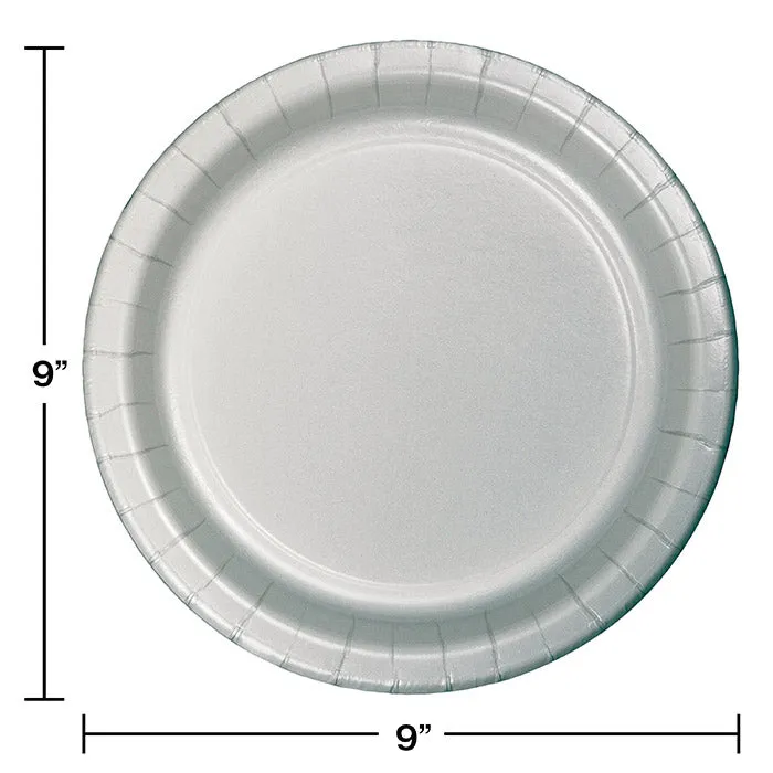 Bulk Shimmering Silver Sturdy Style 8.75 inch Paper Dinner Plates (240 per Case)