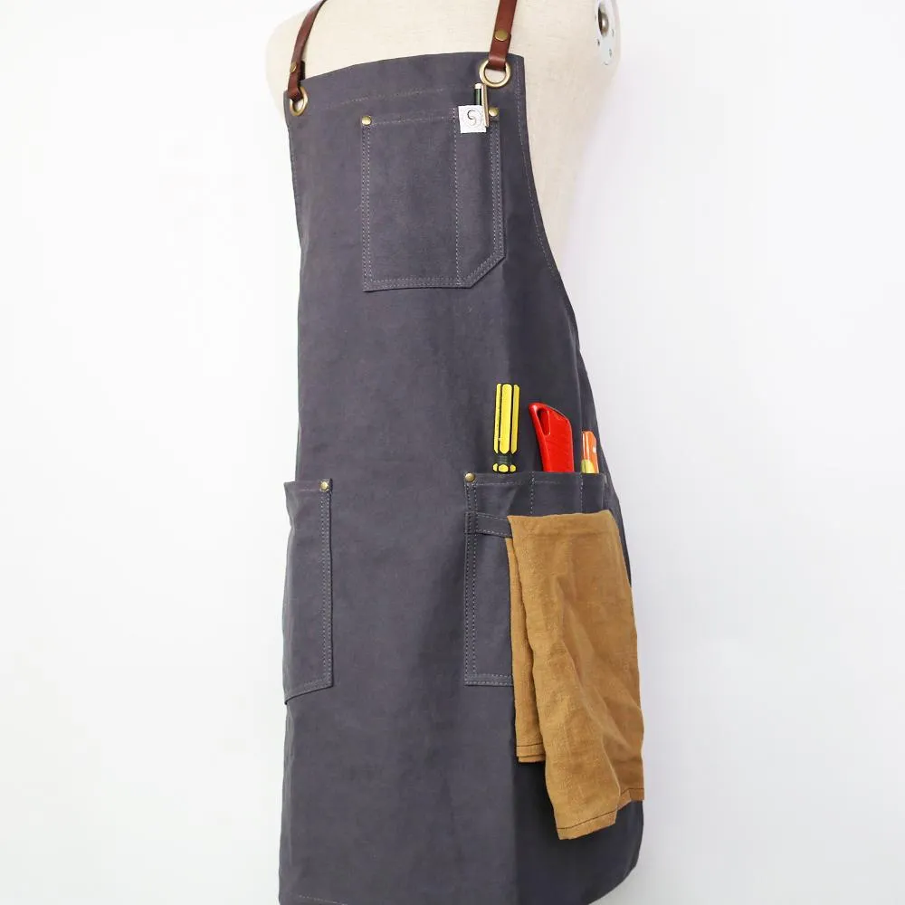 Chef's Satchel LEATHER STRAP WAXED CANVAS APRONS - Khaki