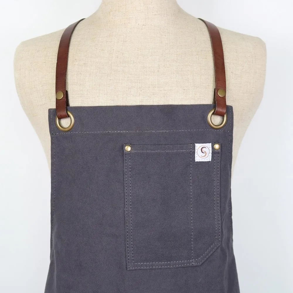 Chef's Satchel LEATHER STRAP WAXED CANVAS APRONS - Khaki