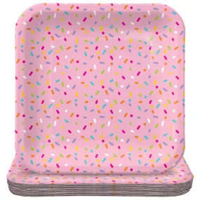 Confetti Sprinkles Pink Square Paper Dinner Plates for 16 Guests