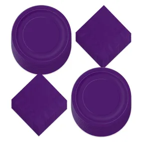 Deep Purple Paper Dinner Plates and Lunch Napkins, Solid Purple Party Supplies and Table Decorations (Serves 16)