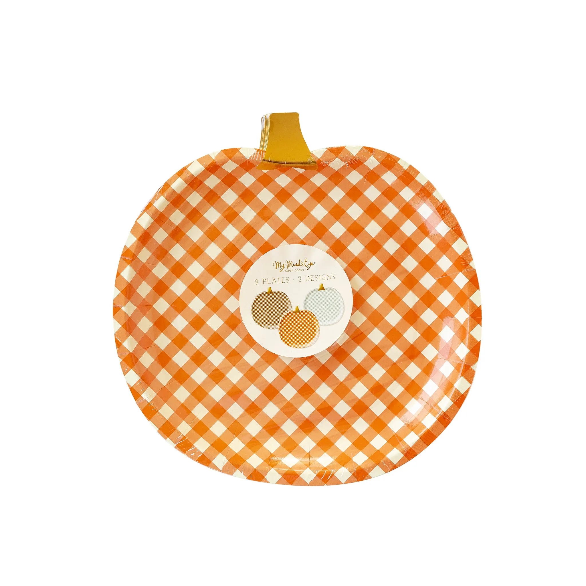 Harvest Gingham Pumpkin Shaped Paper Plate Set