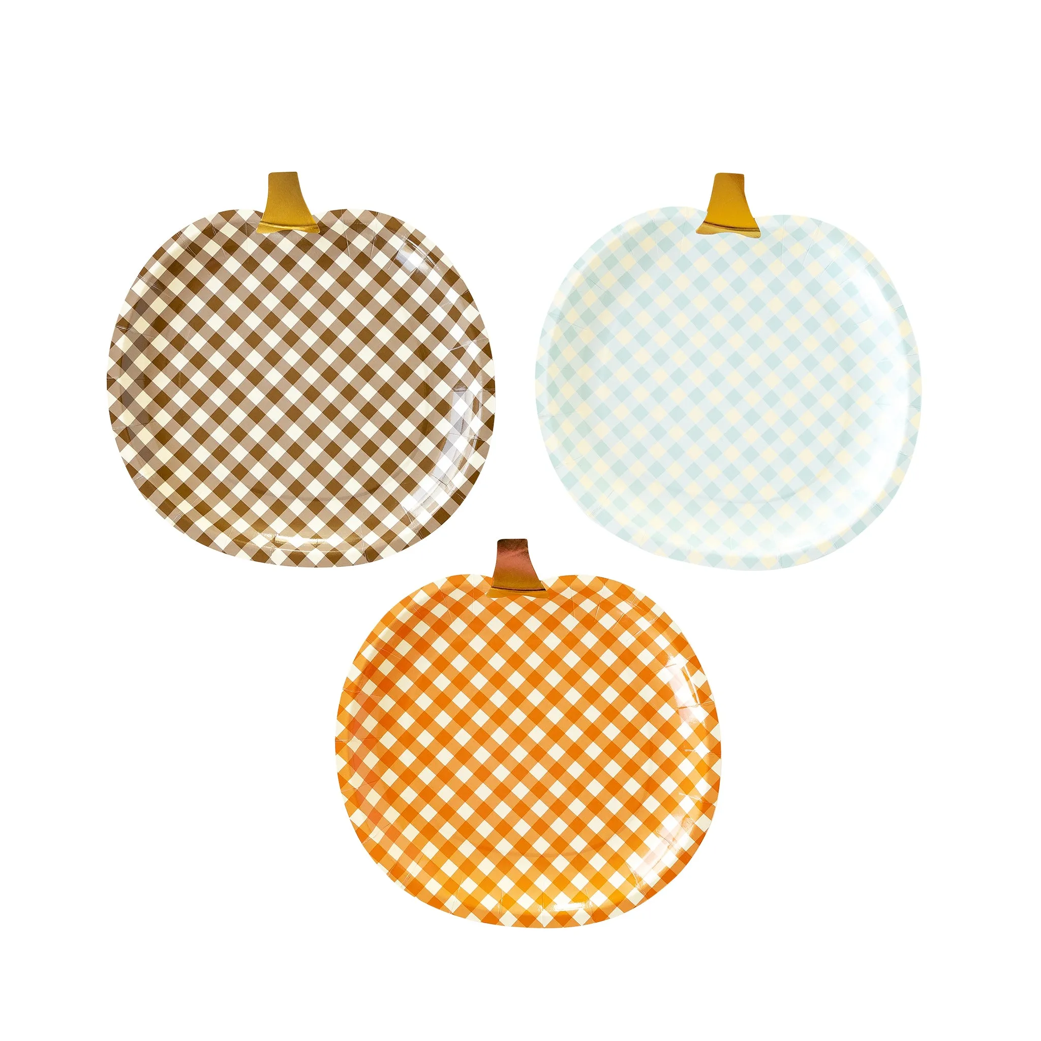 Harvest Gingham Pumpkin Shaped Paper Plate Set