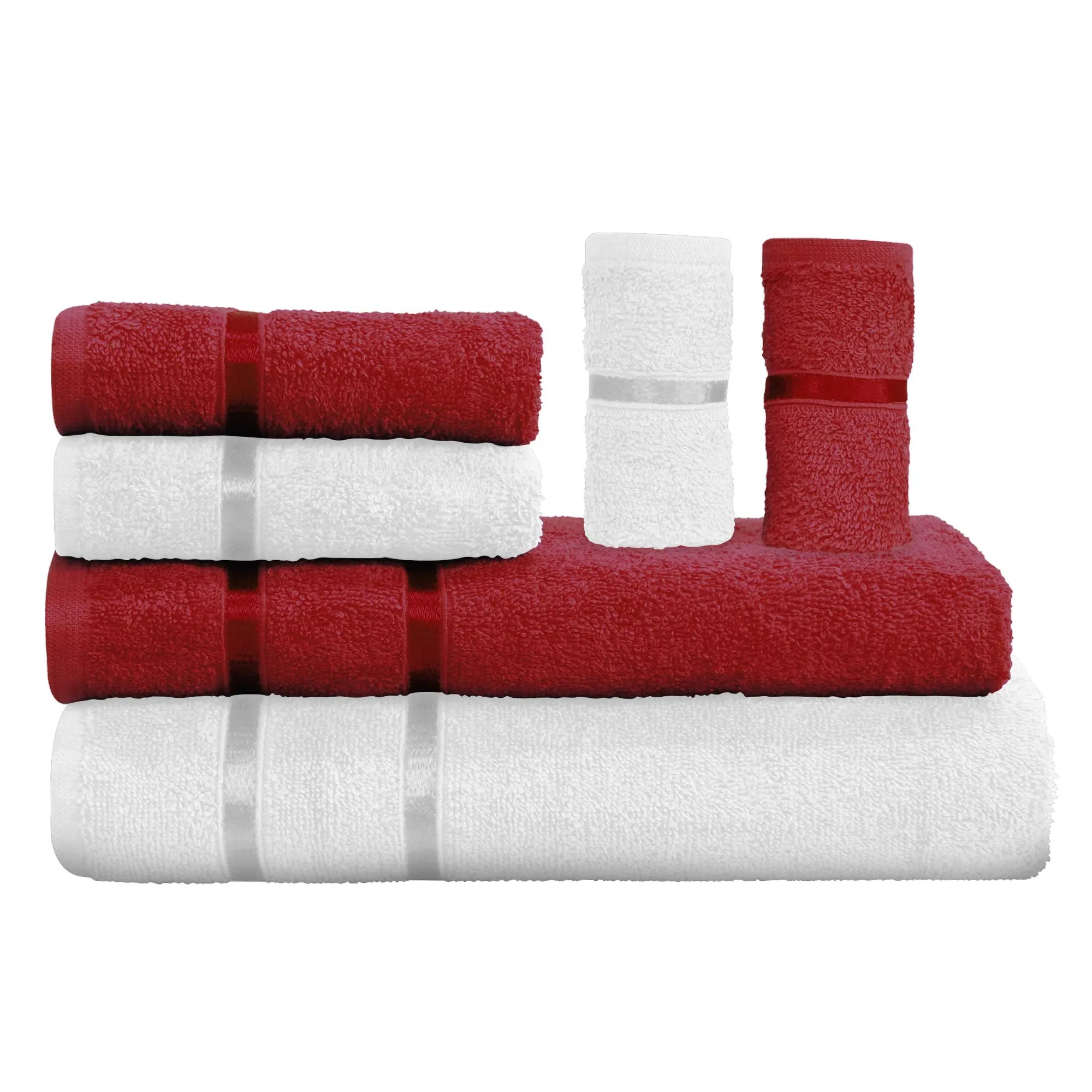 Story@Home 6 Piece Combo 450 GSM Cotton Ultra Soft, Super Absorbent, Antibacterial Treatment Towel Set - Scarlet Red and Milky White