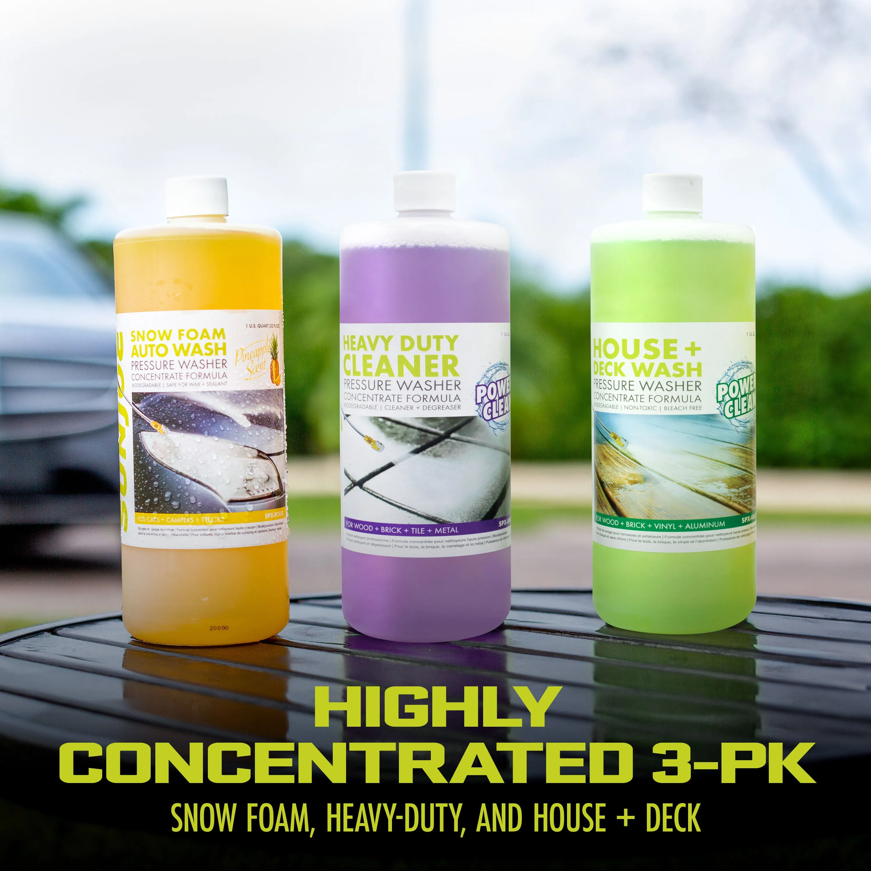 Sun Joe SPX-ASST3Q 3-Pack Pressure Washer Concentrate Trio | House and Deck Wash | Auto Foam | All Purpose Cleaner