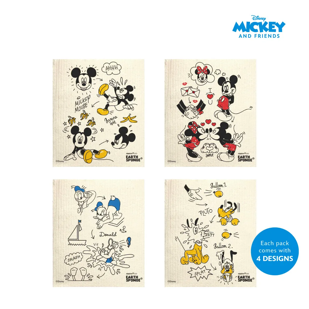 Zippies Disney Mickey and Friends Earth Sponge Reusable Cloth Towel 4's